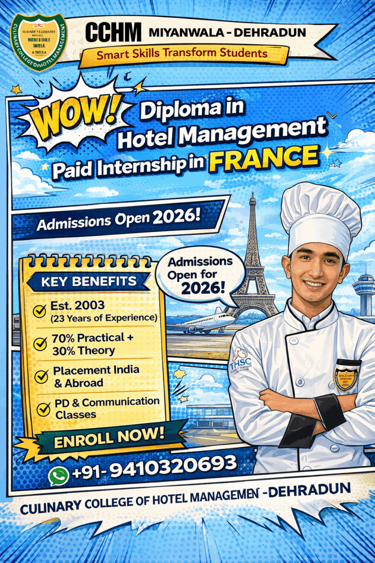 Chef course in Dehradun 2026 at best culinary college with 23 years experience and international placement