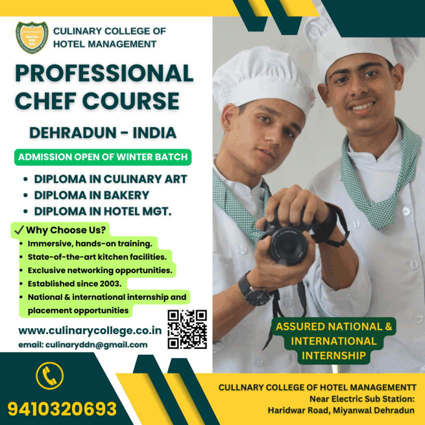Students training for global career in hospitality at CCHM Dehradun established in 2003