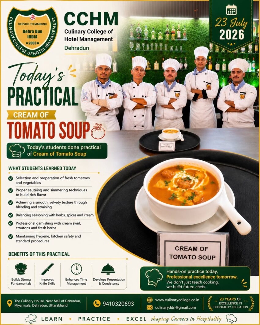 Cream of Tomato Soup Practical at Culinary College of Hotel Management Dehradun